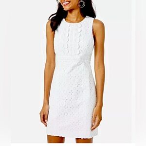 Lilly Pulitzer Railee Shift Dress Sz 8 White Floral Cross Eyelet